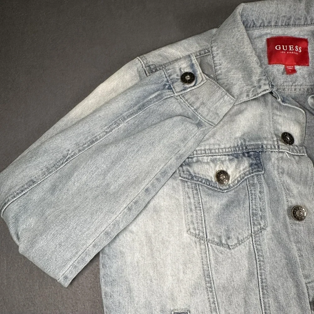 Guess Denim Jacket Mens Large Blue‎ Light Wash Button Front Pockets JMLXN1R0LF0